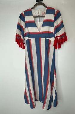 Traffic People red white and blue striped midi dress with fringe S
